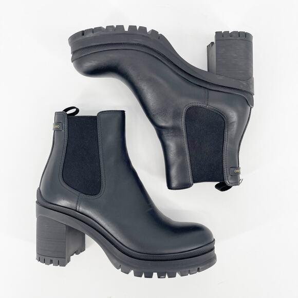 Prada Black Leather Double Gore Lug Sole Block Heel Chelsea Ankle Boot IT 37 - Picture 4 of 16